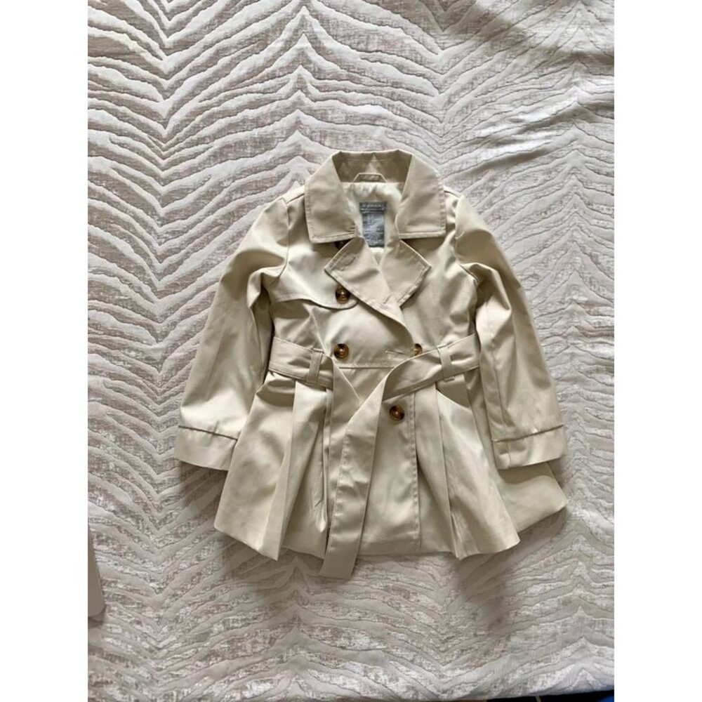 Tahari 2T Double-Breasted Coat | Beige Trench Coat